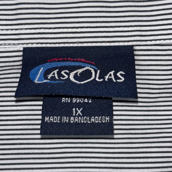 Las Olas Womens Floral Embellished Striped Button Top 1X Plus Artsy Statement - Picture 3 of 10